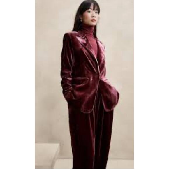 Banana Republic Plus Alyse Velvet Blazer Red Madder Size 16 - Picture 2 of 13